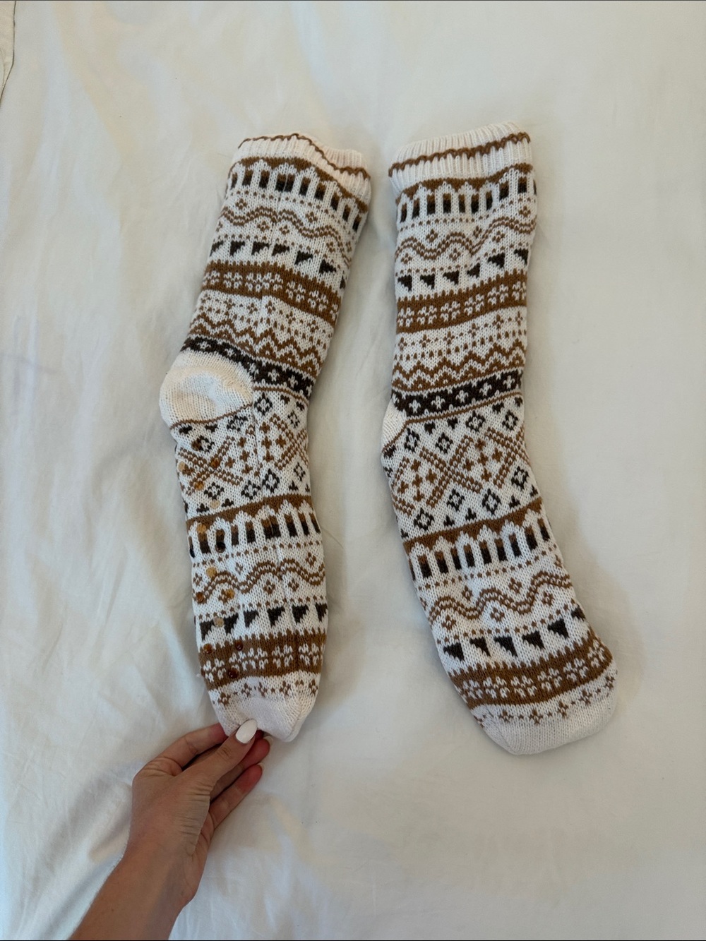 Cotton On White & Brown Fair Isle Crew Socks